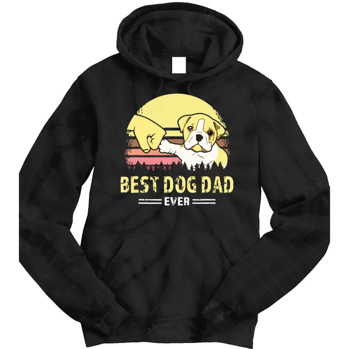 Men Best Bulldog Dad Ever Vintage English Bulldog Puppy Lover Tie Dye Hoodie