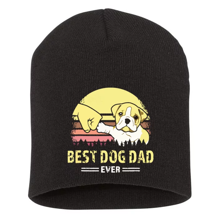 Men Best Bulldog Dad Ever Vintage English Bulldog Puppy Lover Short Acrylic Beanie