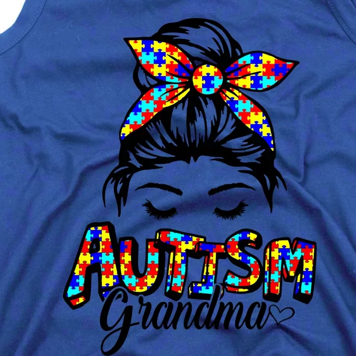 Messy Bun Bandana Grandma Support Autism Awareness Gift Tank Top