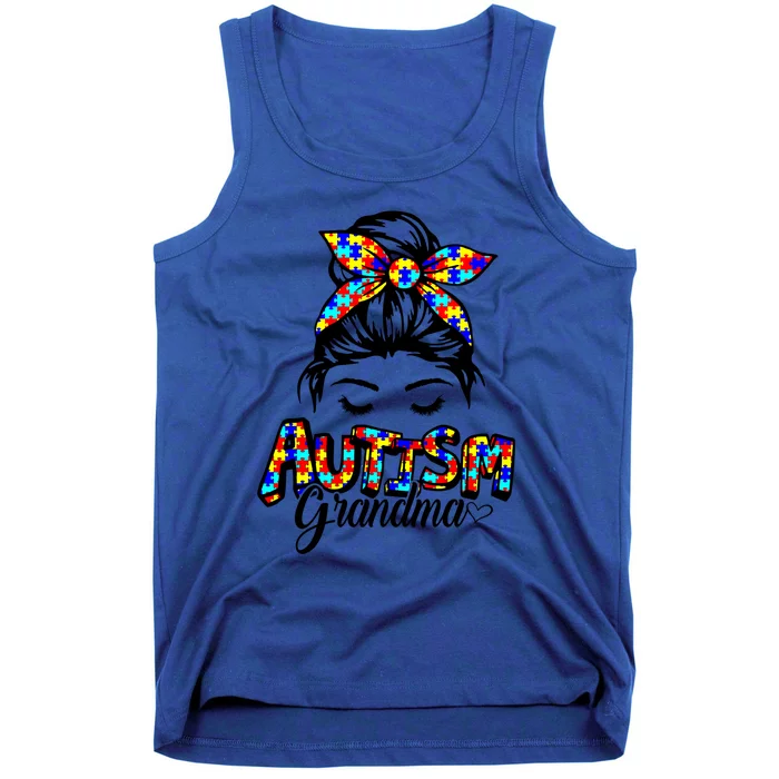 Messy Bun Bandana Grandma Support Autism Awareness Gift Tank Top