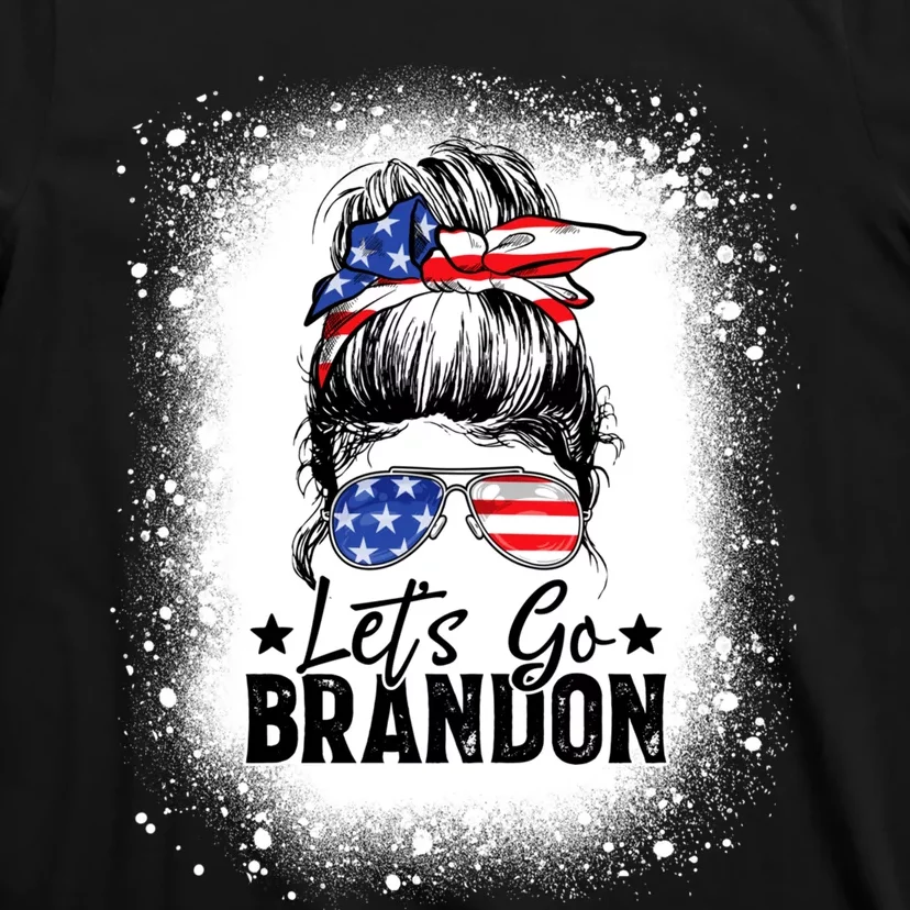 Messy Bun Bleached American Flag Lets Go Brandon T-Shirt