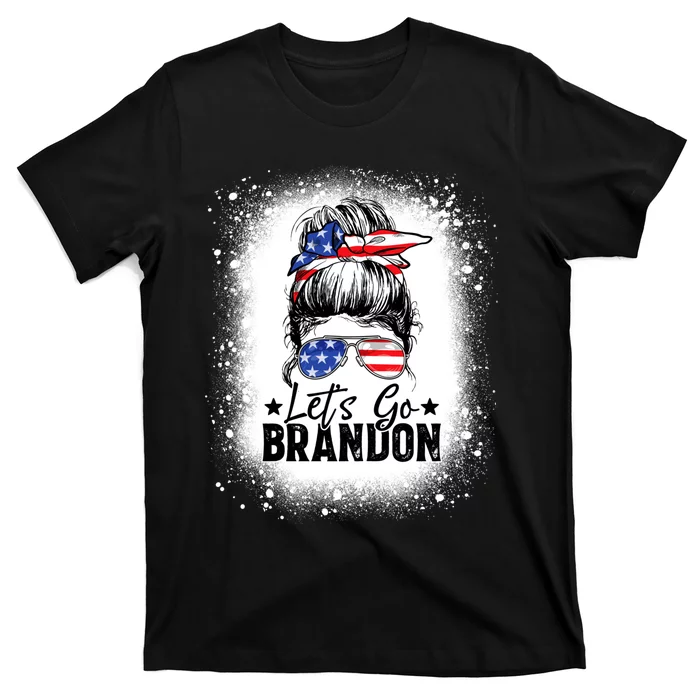 Messy Bun Bleached American Flag Lets Go Brandon T-Shirt