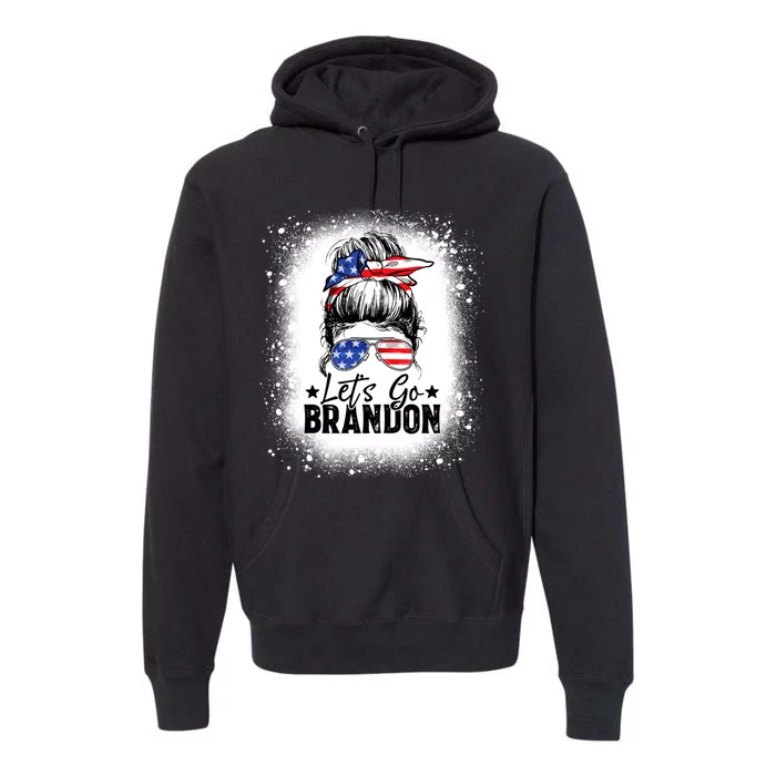 Messy Bun Bleached American Flag Lets Go Brandon Premium Hoodie