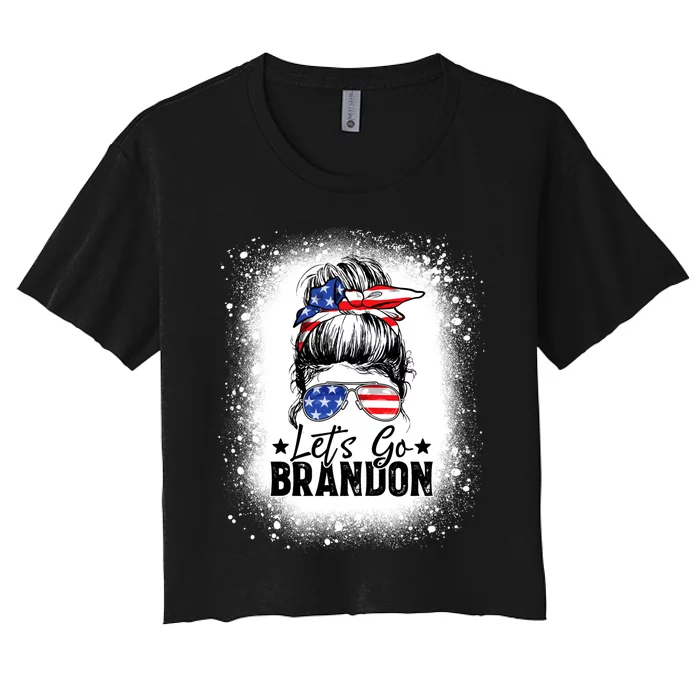 Messy Bun Bleached American Flag Lets Go Brandon Women's Crop Top Tee