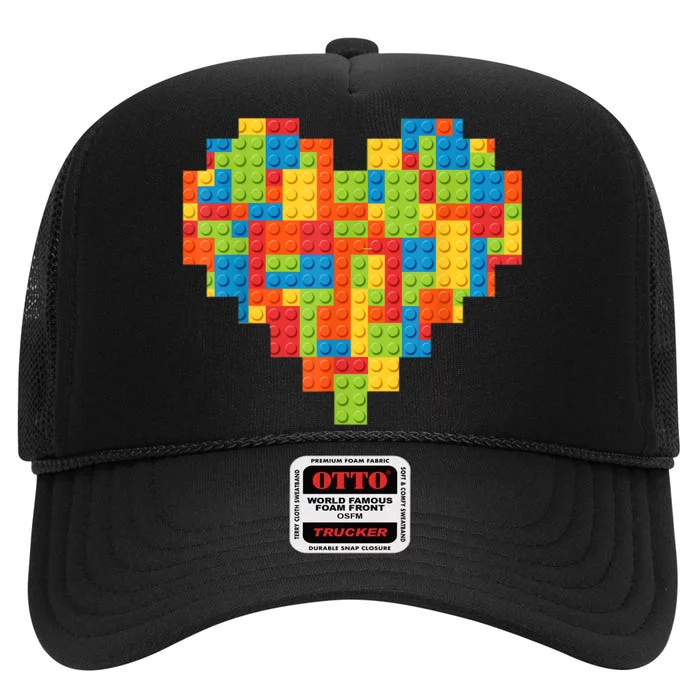 Master Builder Block Brick Building Heart Valentines Day Boy High Crown Mesh Trucker Hat