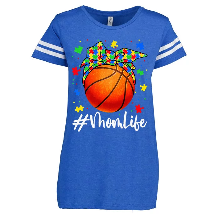 Messy Bun Basketball Ball Puzzle Mom Life Autism Awareness Enza Ladies Jersey Football T-Shirt