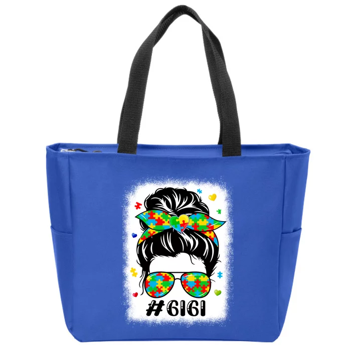 Messy Bun Bandana Gigi Supportive Autism Awareness Gift Zip Tote Bag