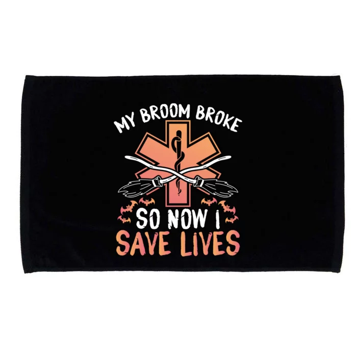 My Broom Broke So Now I Save Lives Emt Halloween Gift Microfiber Hand Towel