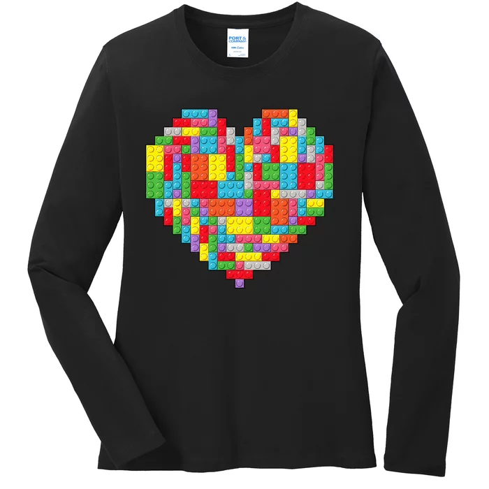 Master Builder Block Brick Building Heart Valentines Day Ladies Long Sleeve Shirt