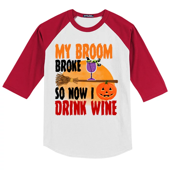 My Broom Broke So Now I Drink Wine Kids Colorblock Raglan Jersey