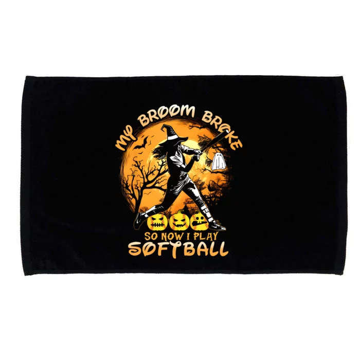 My Broom Broke So Now I Play Softball Baseball Halloween Microfiber Hand Towel