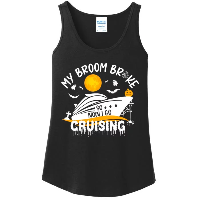 My Broom Broke So Now I Go Cruising Halloween Ladies Essential Tank