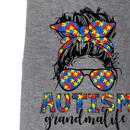 Messy Bun Bandana Grandma Support Women Autism Awareness Doggie 3-End Fleece Hoodie