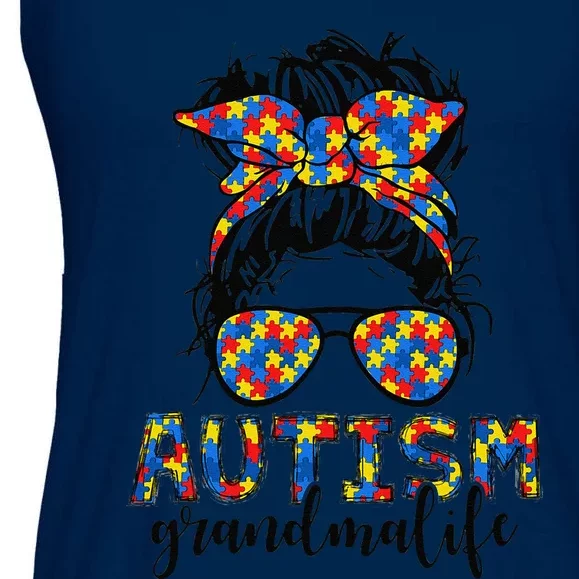 Messy Bun Bandana Grandma Support Women Autism Awareness Ladies Essential Flowy Tank