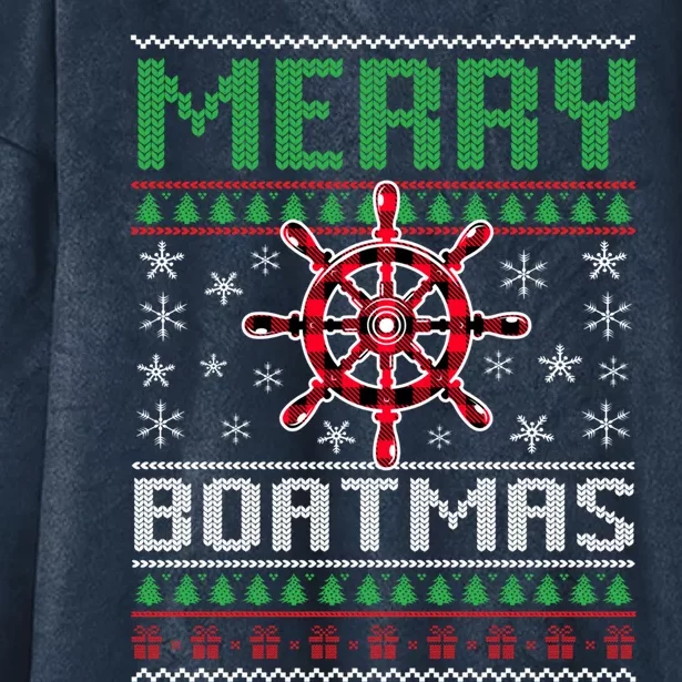 Merry Boatmas Boat Christmas Boater Boating Ugly Nautical Gift Hooded Wearable Blanket