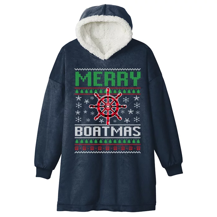 Merry Boatmas Boat Christmas Boater Boating Ugly Nautical Gift Hooded Wearable Blanket