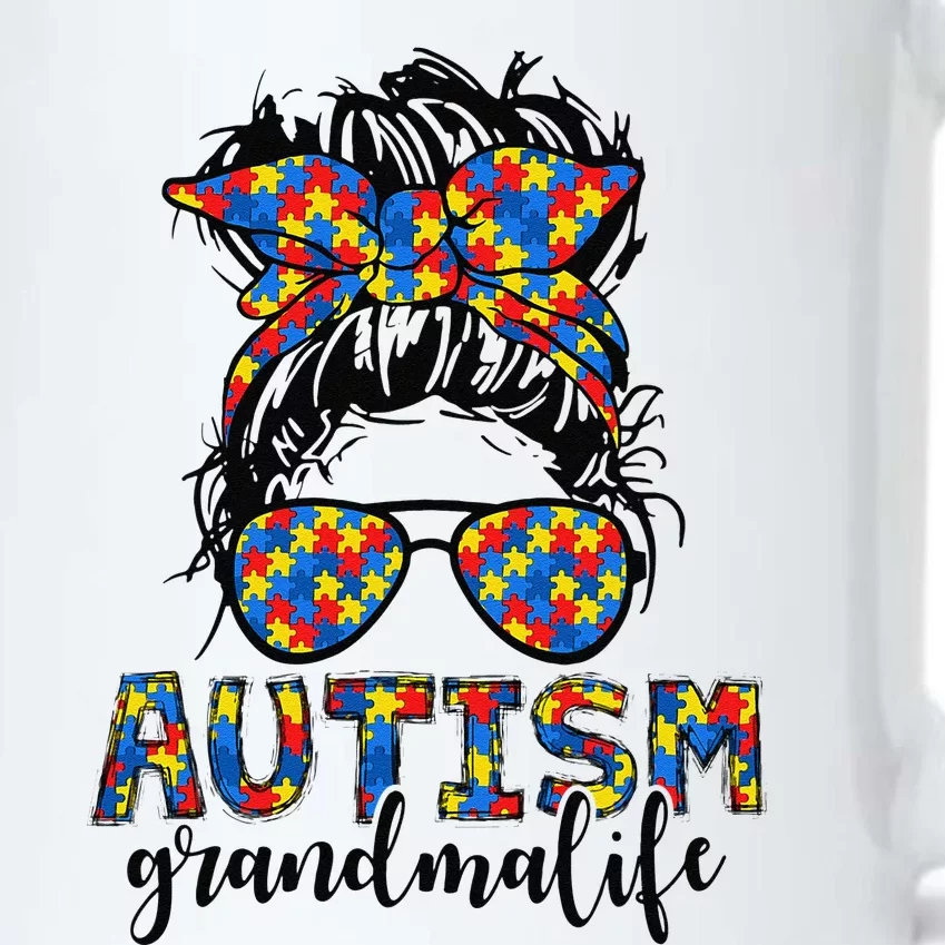 Messy Bun Bandana Grandma Support Women Autism Awareness Black Color Changing Mug