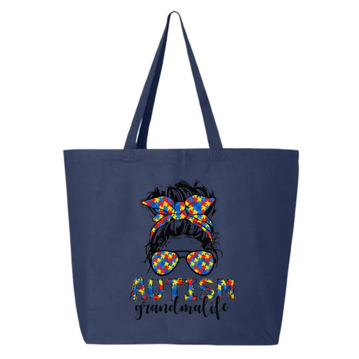 Messy Bun Bandana Grandma Support Women Autism Awareness 25L Jumbo Tote