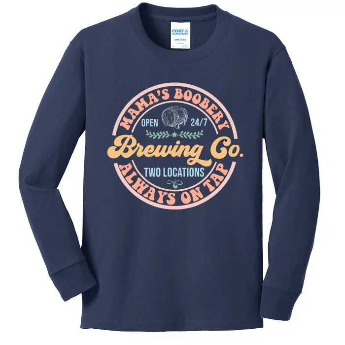 Mama's Boobery Brewing Co New Mom Breastfeeding Funny Kids Long Sleeve Shirt