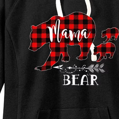 Mama Bear Buffalo Red Plaid Christmas Pajama Family Outfits Women's Fleece Hoodie