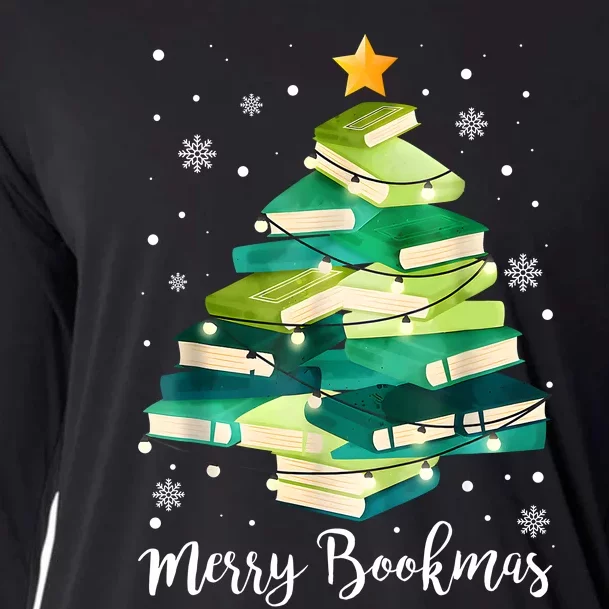 Merry Bookmas Books Pine Tree Funny Reading Lover Christmas Cooling Performance Long Sleeve Crew