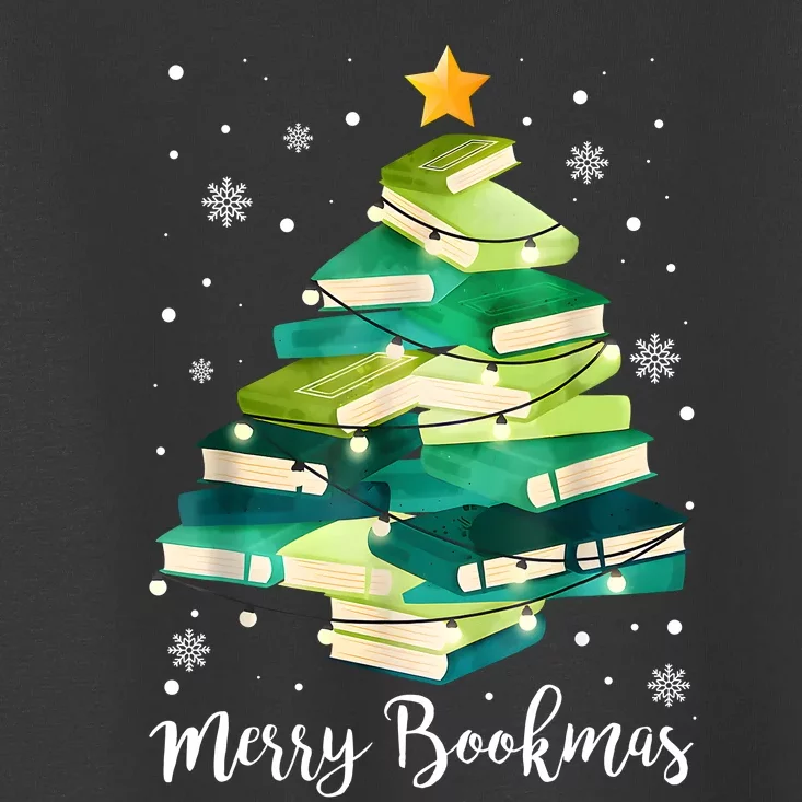 Merry Bookmas Books Pine Tree Funny Reading Lover Christmas Toddler T-Shirt