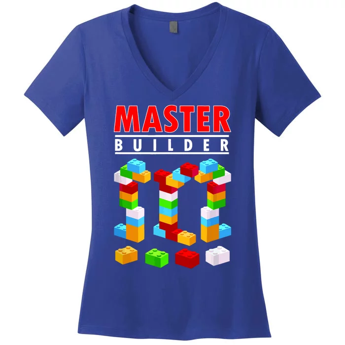 Master Builder Blocks Brick Funny Toys Women's V-Neck T-Shirt