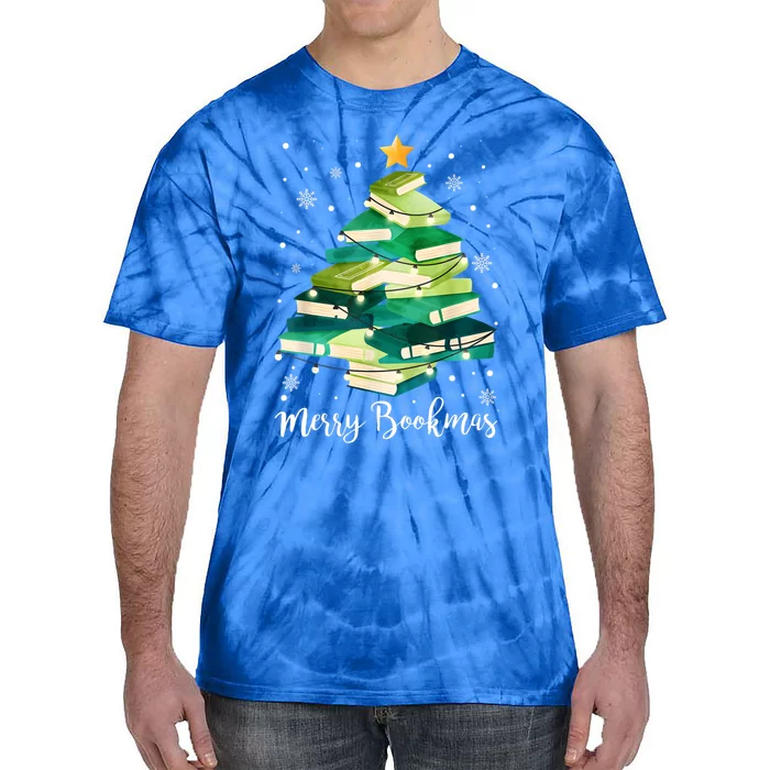 Merry Bookmas Books Pine Tree Funny Reading Lover Christmas Gift Tie-Dye T-Shirt