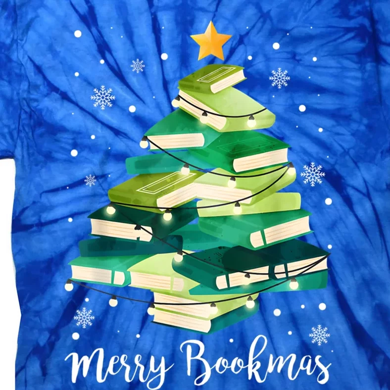 Merry Bookmas Books Pine Tree Funny Reading Lover Christmas Gift Tie-Dye T-Shirt