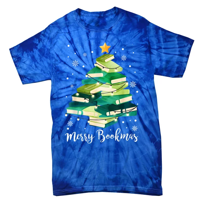 Merry Bookmas Books Pine Tree Funny Reading Lover Christmas Gift Tie-Dye T-Shirt