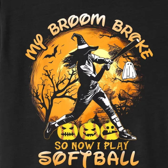 My Broom Broke So Now I Play Softball Baseball Halloween ChromaSoft Performance T-Shirt