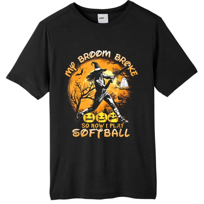 My Broom Broke So Now I Play Softball Baseball Halloween ChromaSoft Performance T-Shirt