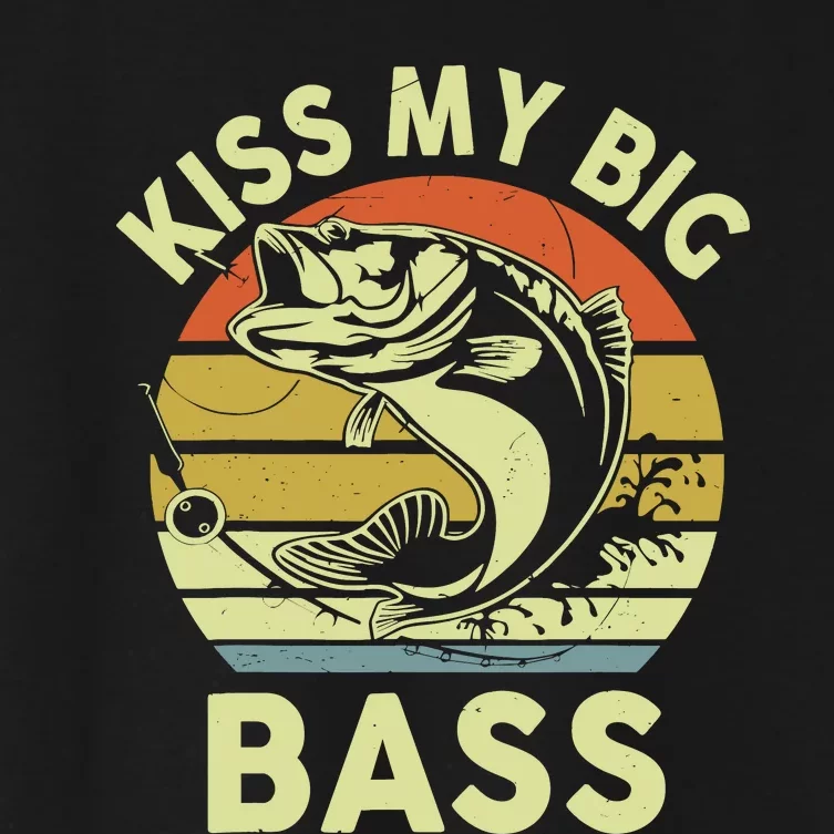 My Big Bass Fish Dad Funny Adult Humor Women's Crop Top Tee