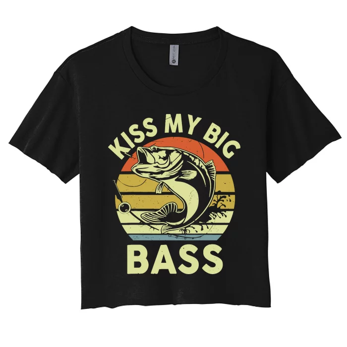 My Big Bass Fish Dad Funny Adult Humor Women's Crop Top Tee