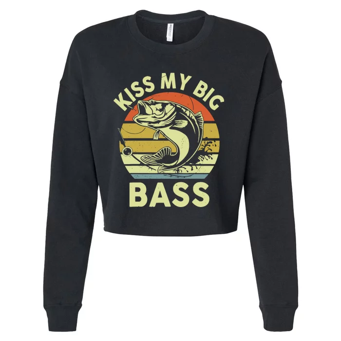 My Big Bass Fish Dad Funny Adult Humor Cropped Pullover Crew