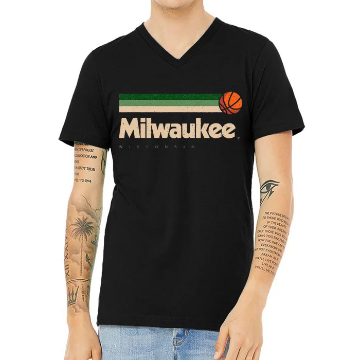 Milwaukee Basketball BBall City Wisconsin Retro Milwaukee V-Neck T-Shirt