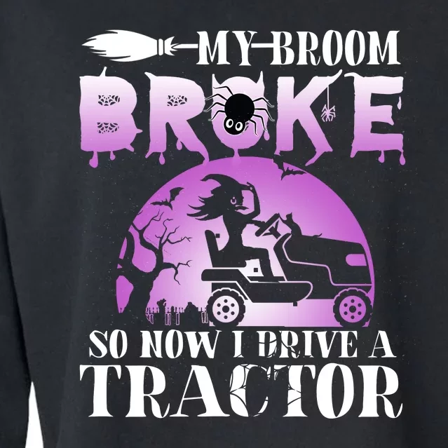 My Broom Broke So Now I Drive A Je.ep Funny Witch Halloween Cropped Pullover Crew