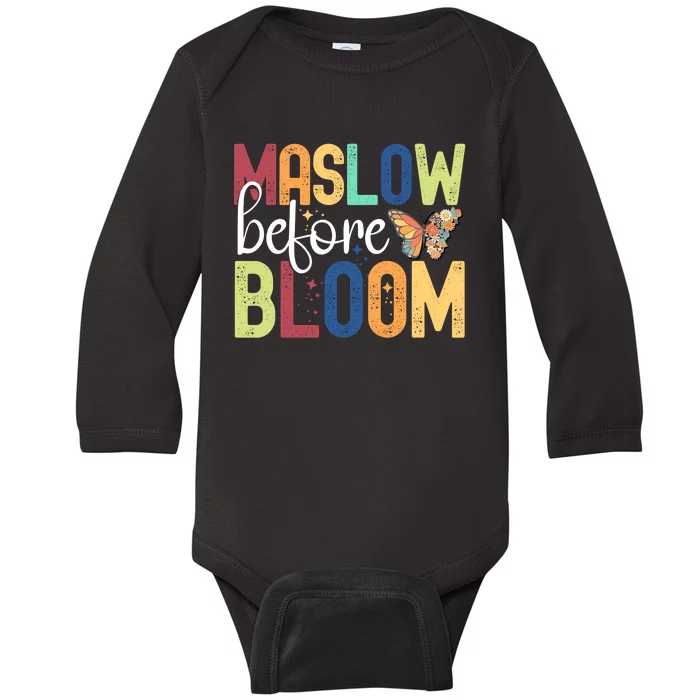 Maslow Before Bloom SPED Teacher School Psychologist Psych Baby Long Sleeve Bodysuit