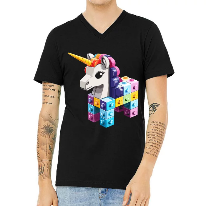 Master Builder Bricks Blocks Play Toys Unicorn V-Neck T-Shirt