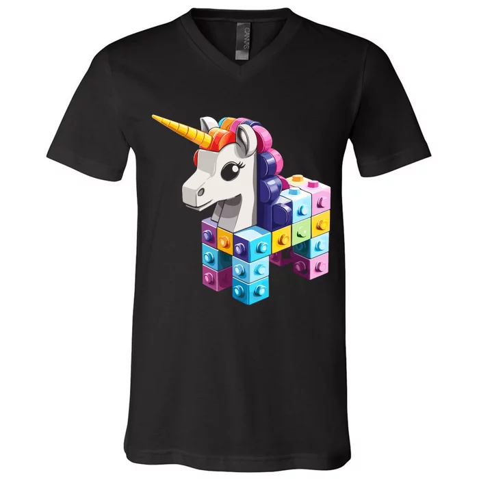 Master Builder Bricks Blocks Play Toys Unicorn V-Neck T-Shirt