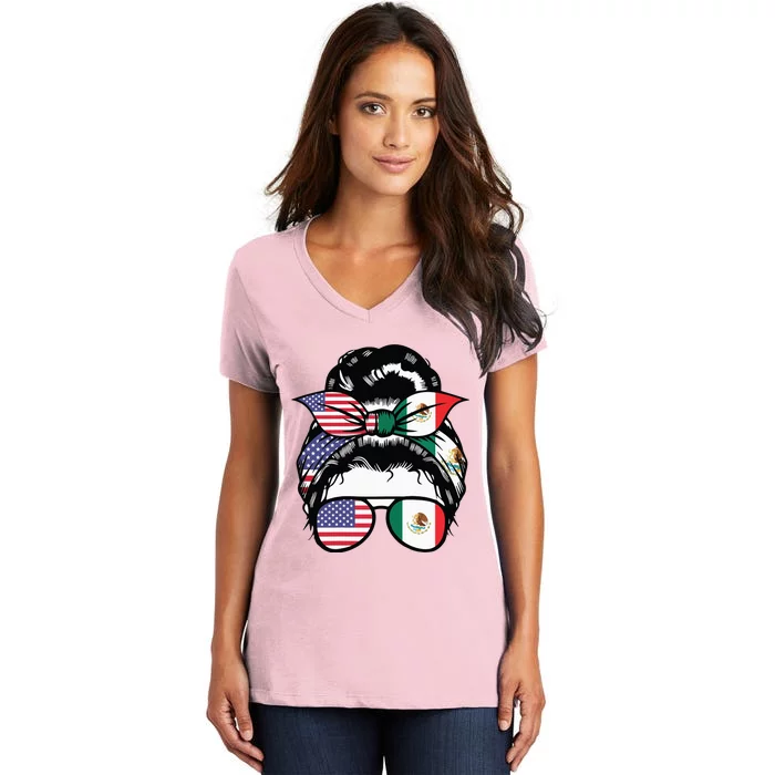 Mexico By Blood American By Birth Mexico Women's V-Neck T-Shirt