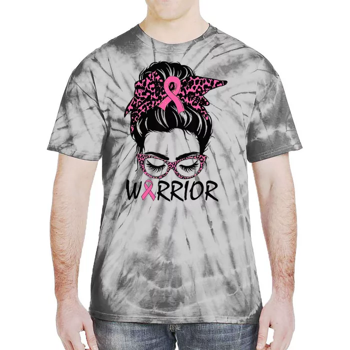 Messy Bun Breast Cancer Wear Warrior Tie-Dye T-Shirt