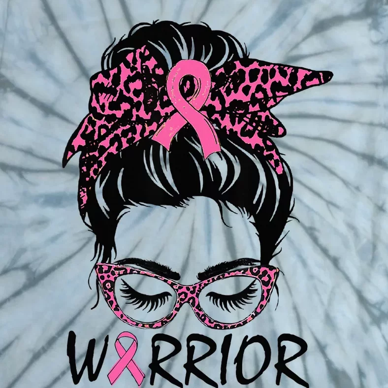 Messy Bun Breast Cancer Wear Warrior Tie-Dye T-Shirt