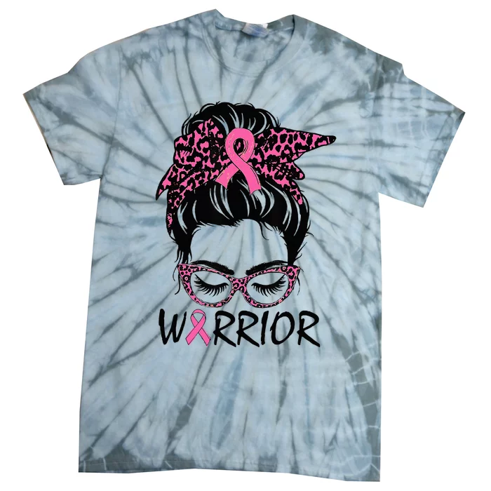 Messy Bun Breast Cancer Wear Warrior Tie-Dye T-Shirt