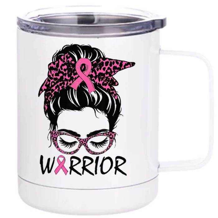 Messy Bun Breast Cancer Wear Warrior Front & Back 12oz Stainless Steel Tumbler Cup