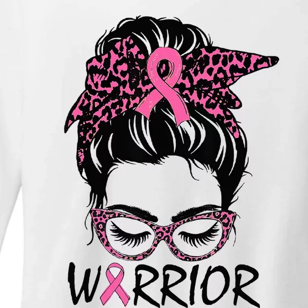 Messy Bun Breast Cancer Wear Warrior Womens CVC Long Sleeve Shirt