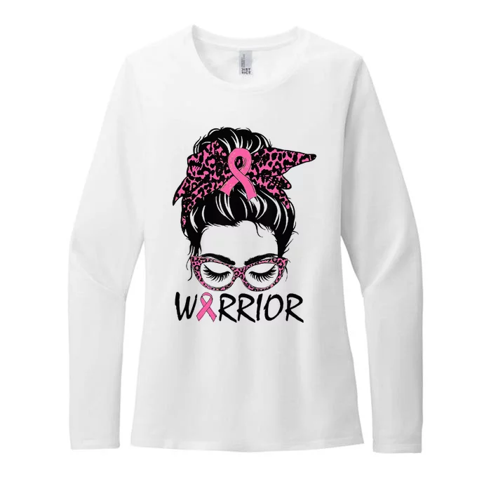 Messy Bun Breast Cancer Wear Warrior Womens CVC Long Sleeve Shirt