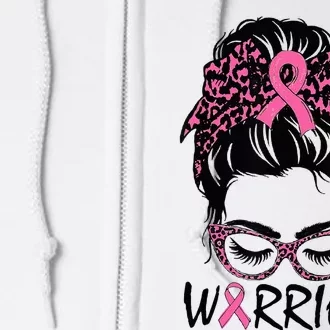 Messy Bun Breast Cancer Wear Warrior Full Zip Hoodie