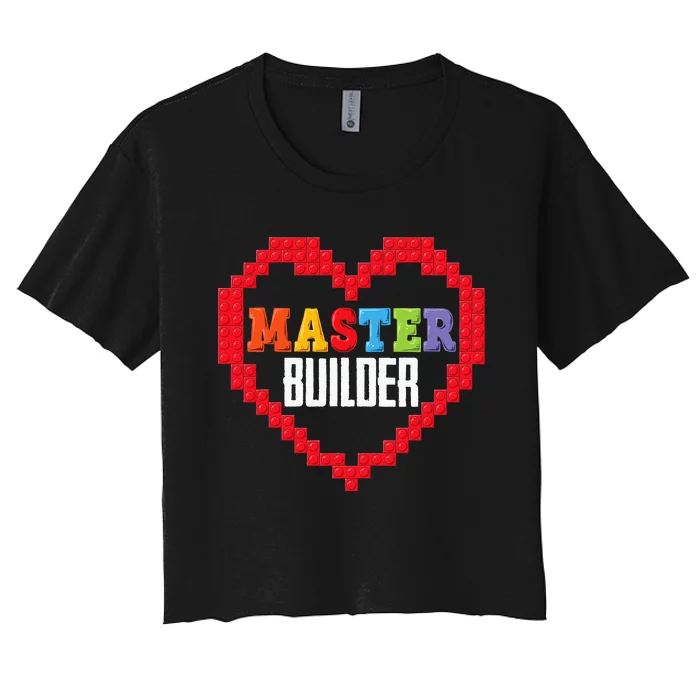 Master Builder Block Brick Building Heart Valentines Day Women's Crop Top Tee