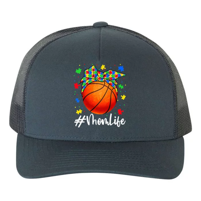 Messy Bun Basketball Ball Puzzle Mom Life Autism Awareness Yupoong Adult 5-Panel Trucker Hat